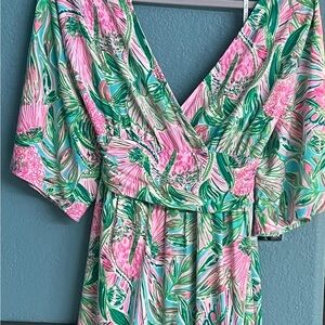 Lilly Pulitzer Pink and Green Floral Midi Dress